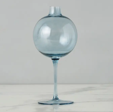Denim Blue Wine Glass Shaped Flower Vase, Medium