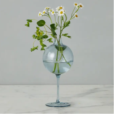 Denim Blue Wine Glass Shaped Flower Vase, Medium