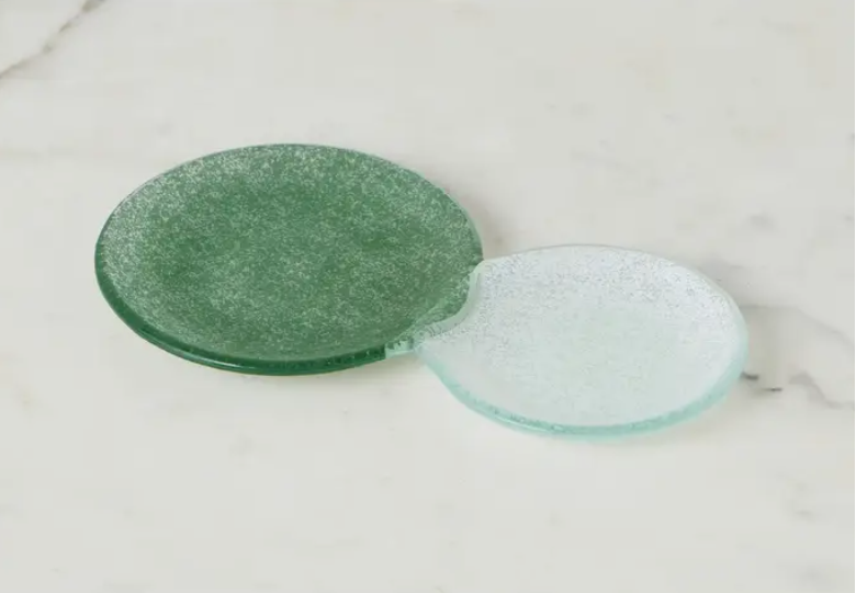 Glass Snack and Tea Duo Plate, Spruce Green