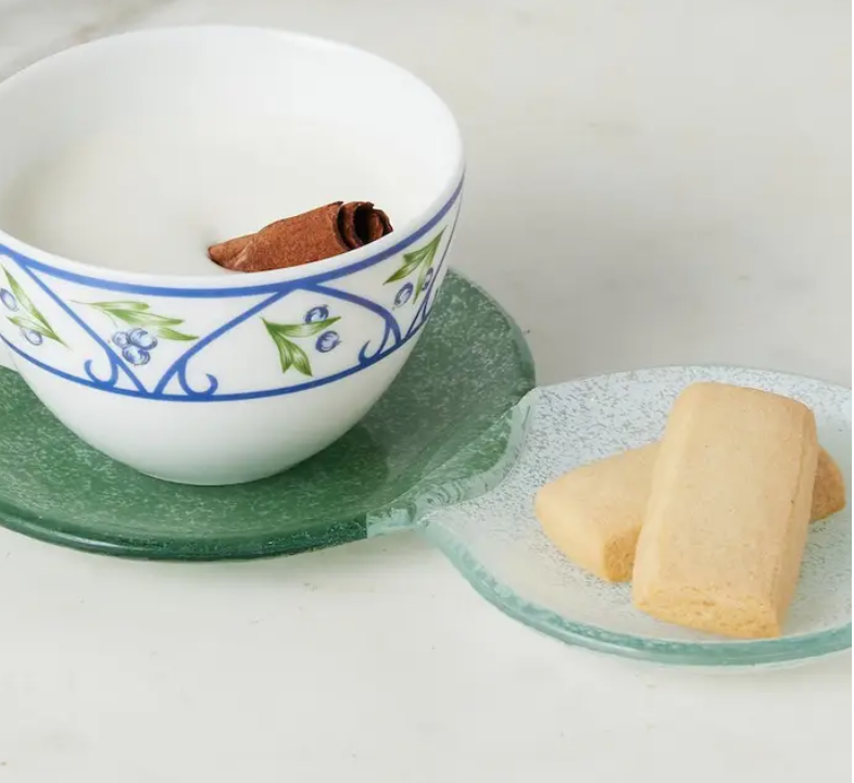 Glass Snack and Tea Duo Plate, Spruce Green
