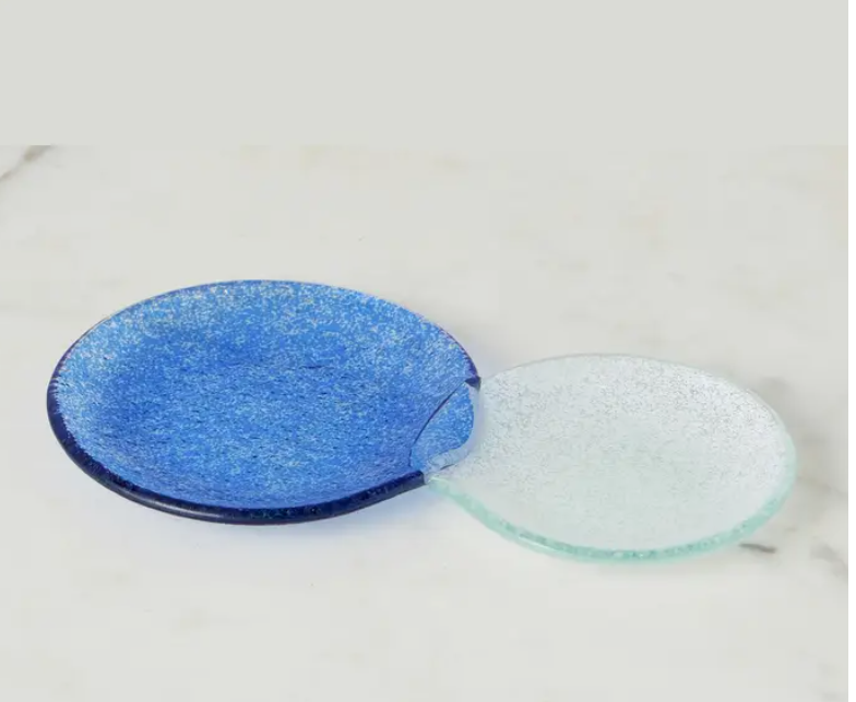 Glass Snack and Tea Duo Plate, Navy Blue