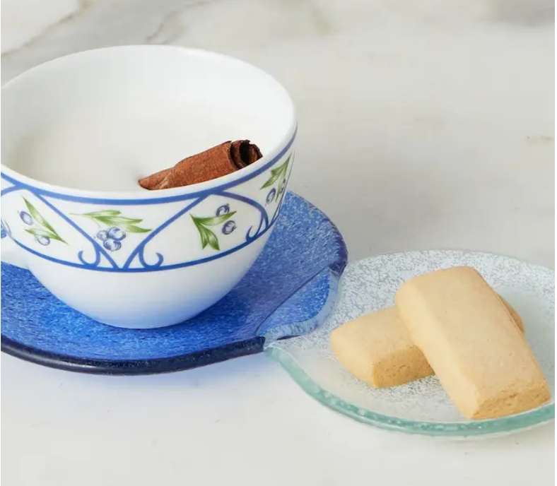 Glass Snack and Tea Duo Plate, Navy Blue
