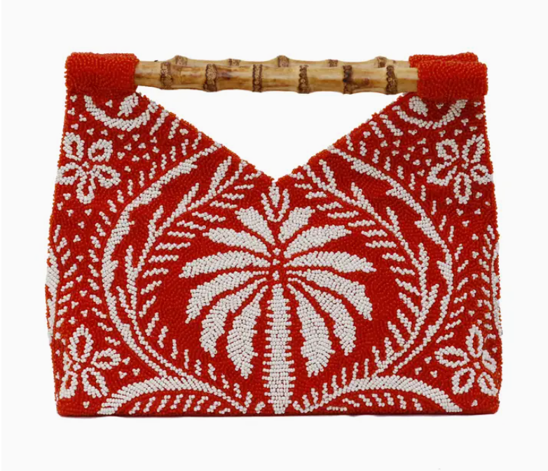 Orange Cut-Out Bamboo Handle Bag