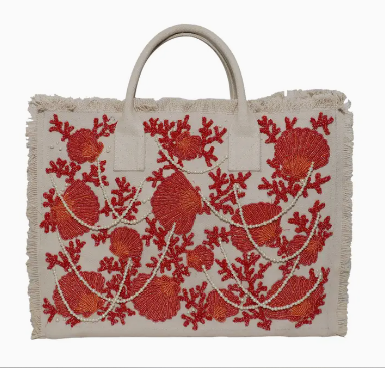 Coral Shells Fringes Beach Tote