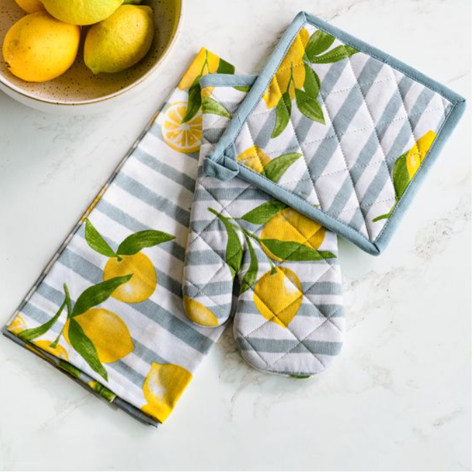 3 PC Lemon Print Mit, Towel & Potholder Set