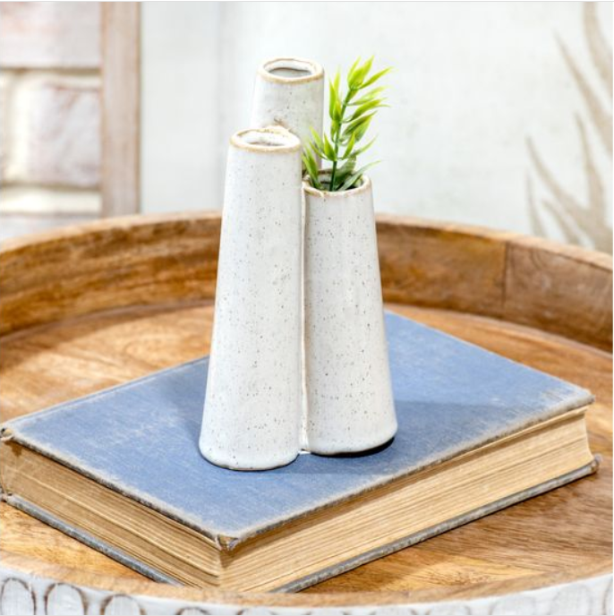 5.9" Speckle White Triple Vase