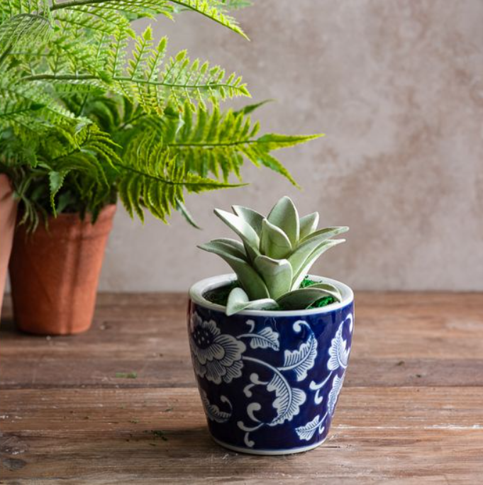 5" Navy Floral Pot