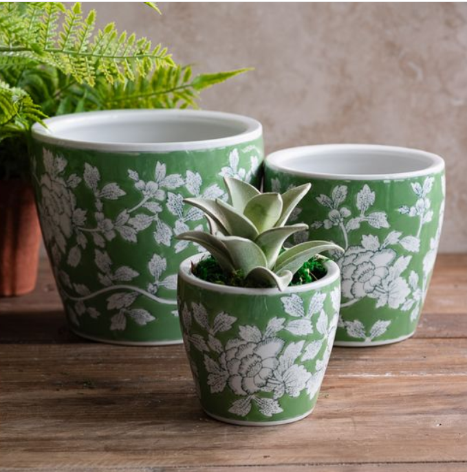 Green/Blue Floral Pots-Sm