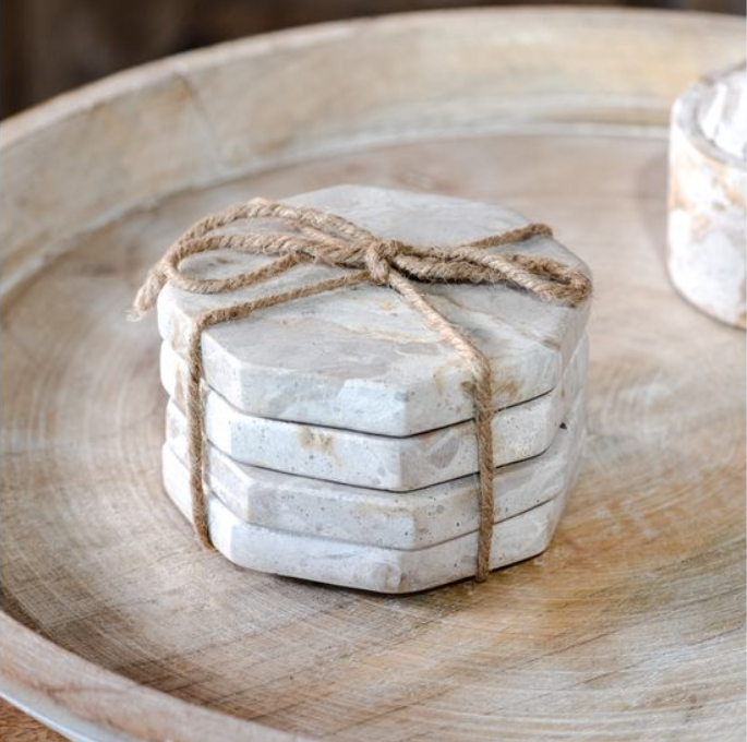 S/4 Beige Marble Octagon Coasters