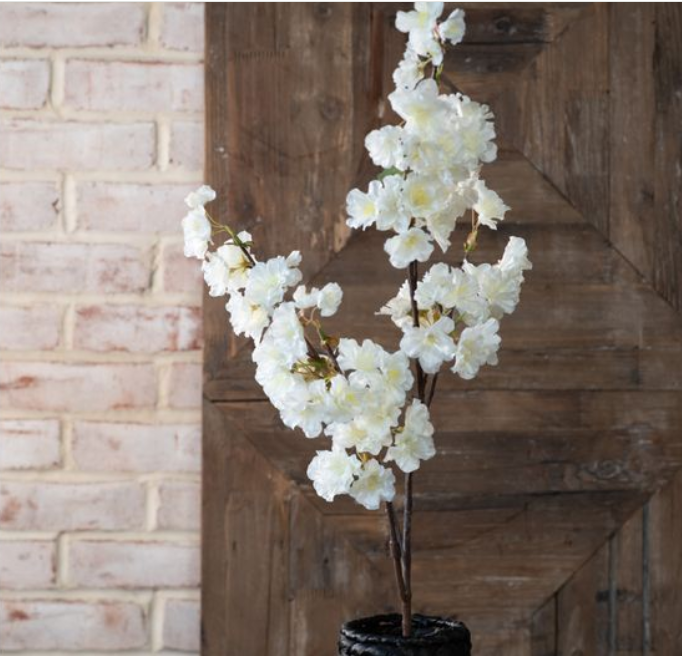 39" White Sakura Flower Spray