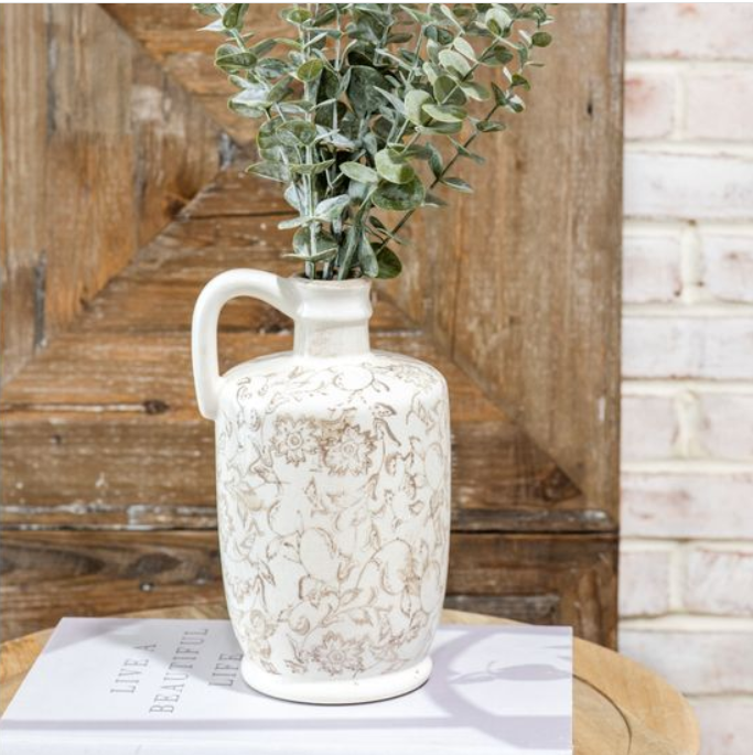 10.25" BEIGE HEIRLOOM HANDLE VASE