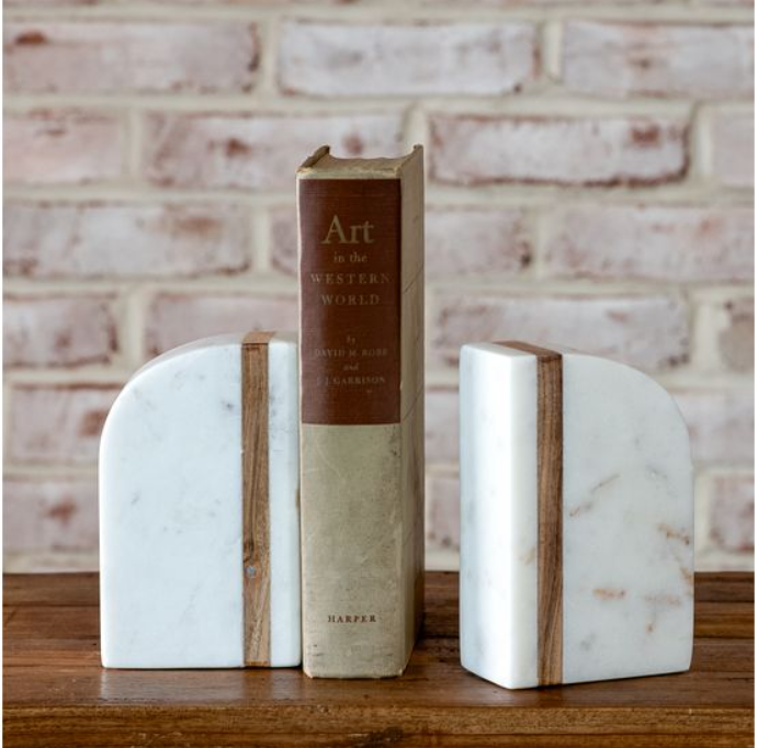 6" WOOD INLAY MARBLE BOOKENDS