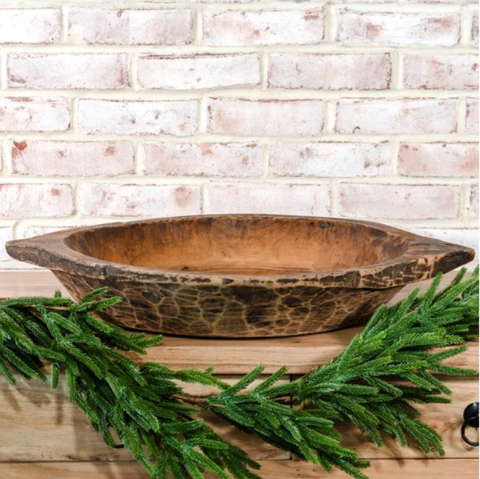 26" ROUND WOODEN TRAY HEAVILY DISTRESSED