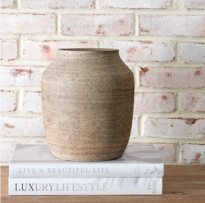 9.6" NATURAL STRIPE CERAMIC VASE