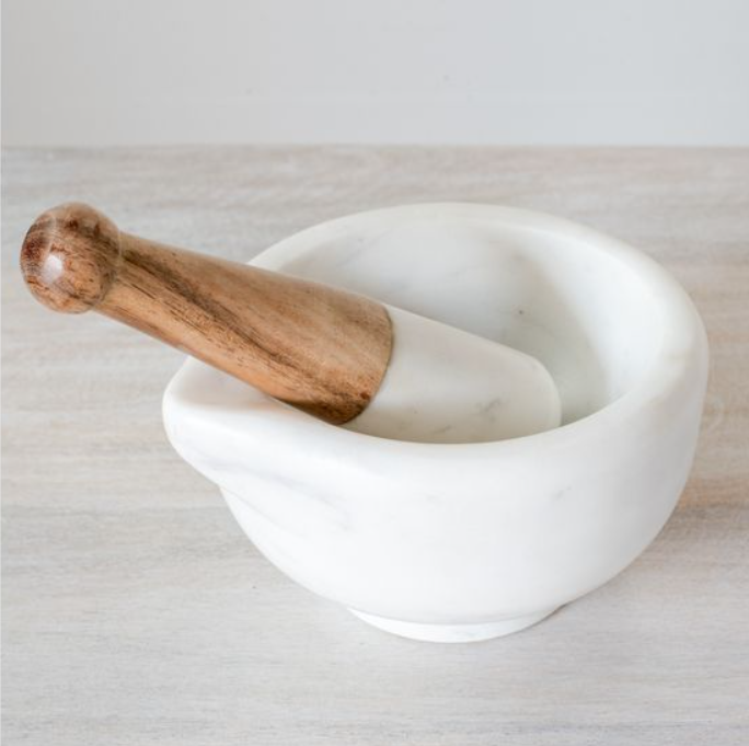 WHITE MARBLE MORTAR & PESTLE