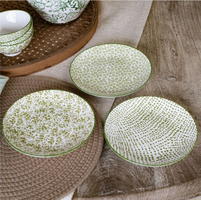 6.5" 3 ASST GREEN FLORAL/DOT PLATE