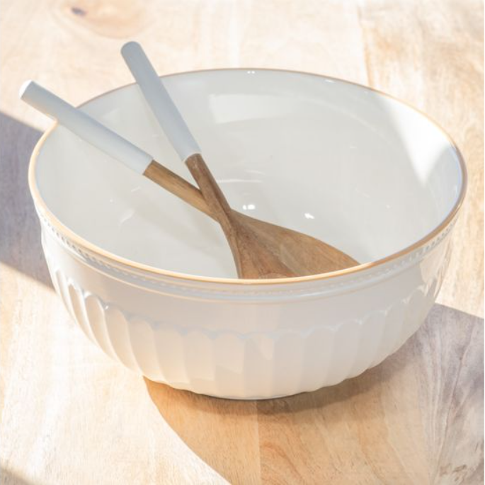 11" CERAMIC BOWL WITH UTENSILS