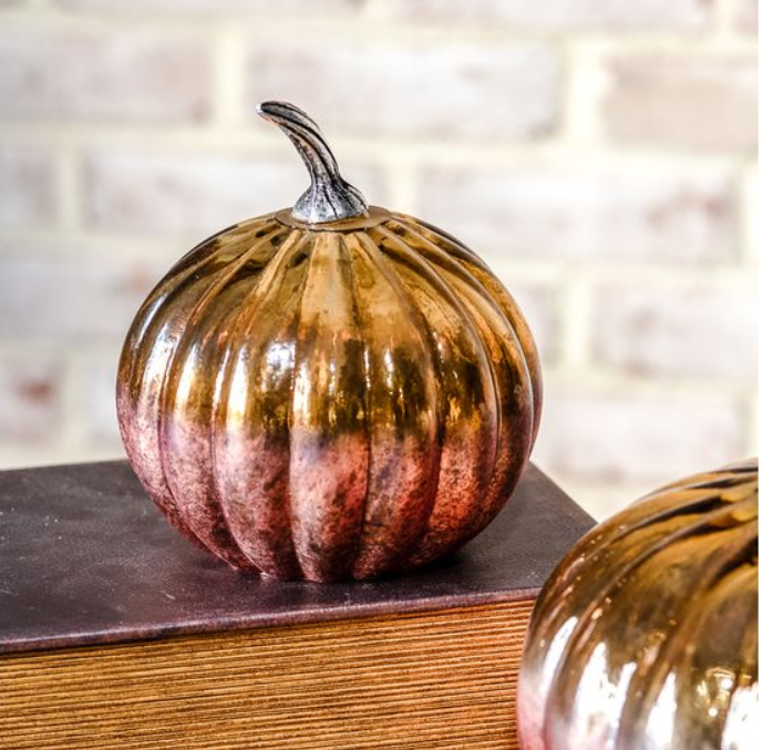 5.25" Vintage Stone Foil Glass Pumpkin