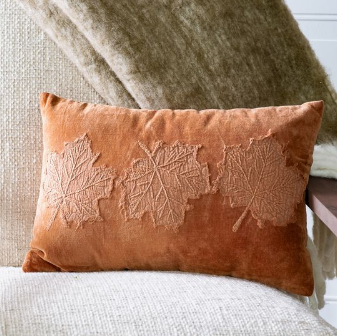 12 X 18 Velvet Burnt Orange Leaf Pillow