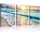 TutuBeer 3 Panel Canvas Wall Art for Home Decor Blue Sea Sunset White Beach Painting The Picture Print On Canvas Seascape The Pictures for Home Decor DecorationReady to Hang