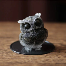 OwMell Owl Statue Tumbled Stone Gemstone Owl Figurine Home Decor Shelf Decor 2.5" - Black Obsidian