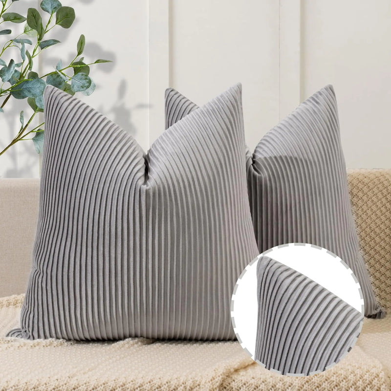 YCOLL Dark Gray Pillow Covers 26x26 Set of 2 Velvet Striped Pattern - Soft Throw Pillows for Home Decor Luxury Decorative Pillow Covers for Couch BedLiving Room