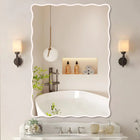 FUWU HOME White Wavy Bathroom Mirror 28" x 40" Rectangle Scalloped Mirror for Wall Decor Bathroom Vanity Bedroom Living Room Entryway (White)