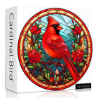 Stained Glass Puzzle Bird Puzzles for Adults 1000 Pieces Round Cardinal Bird Flower Puzzle Impossible Hard Challenging Puzzles for Adults Colorful Stained Glass Jigsaw Puzzle as Wall Art Decor
