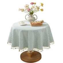 meioro Round Tablecloths Striped Tablecloth Cotton Linen Table Cloth Washable Tabletop Decorative Fabric Table Cover for Kitchen Dinning (Green Round 60 Inch)