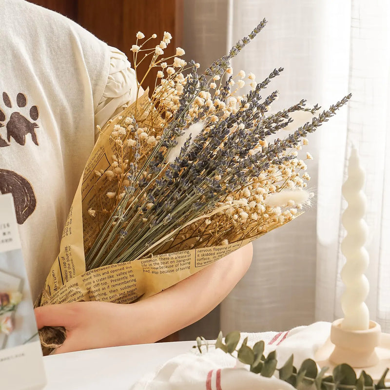 TEWEIQI Dried Lavander Flower Bouquet with Babies Breath Used for Home Farmhouse Decor Table Decor Real Dried Flowers for vase Gift for Mother Friend. 16.5 Inches