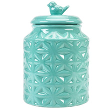 MyGift Vintage Turquoise Ceramic Kitchen Jar with Lid Cookie Jar Storage Containers Airtight with Embossed Star and Bird Design