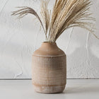 SIDUCAL Ceramic Rustic Farmhouse Vase Sand Glaze Finish Boho Vase Pottery Decorative Flower Vase for Home Decor Table Living Room Decoration Shelf Decor Mantel 7 Inch Beige