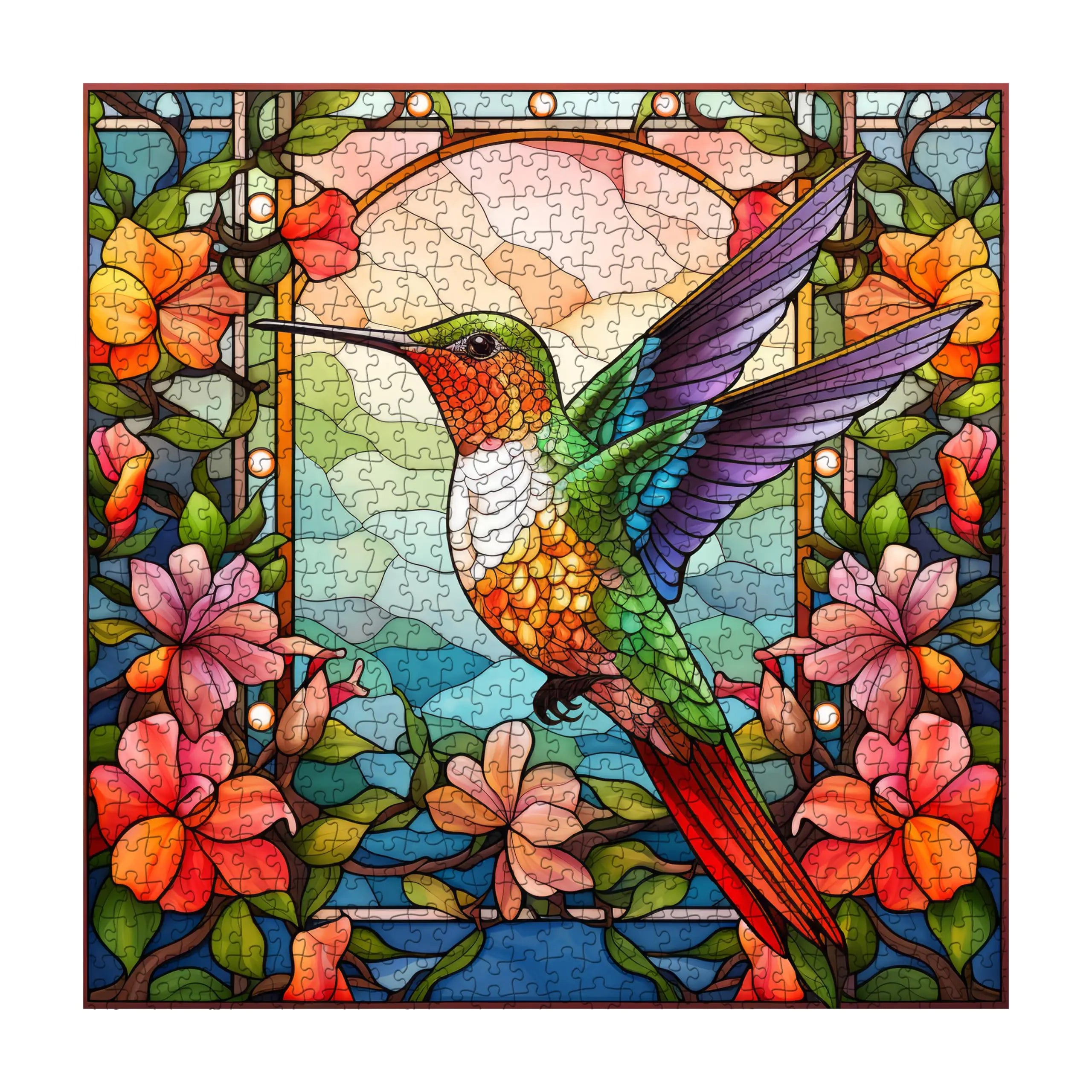 Hummingbird Puzzles for Adults 1000 Pieces Stained Glass Spring Bird Flower Impossible Art Puzzle Hard Challenging Bird Garden Jigsaw Puzzle as Home Wall Art Decor