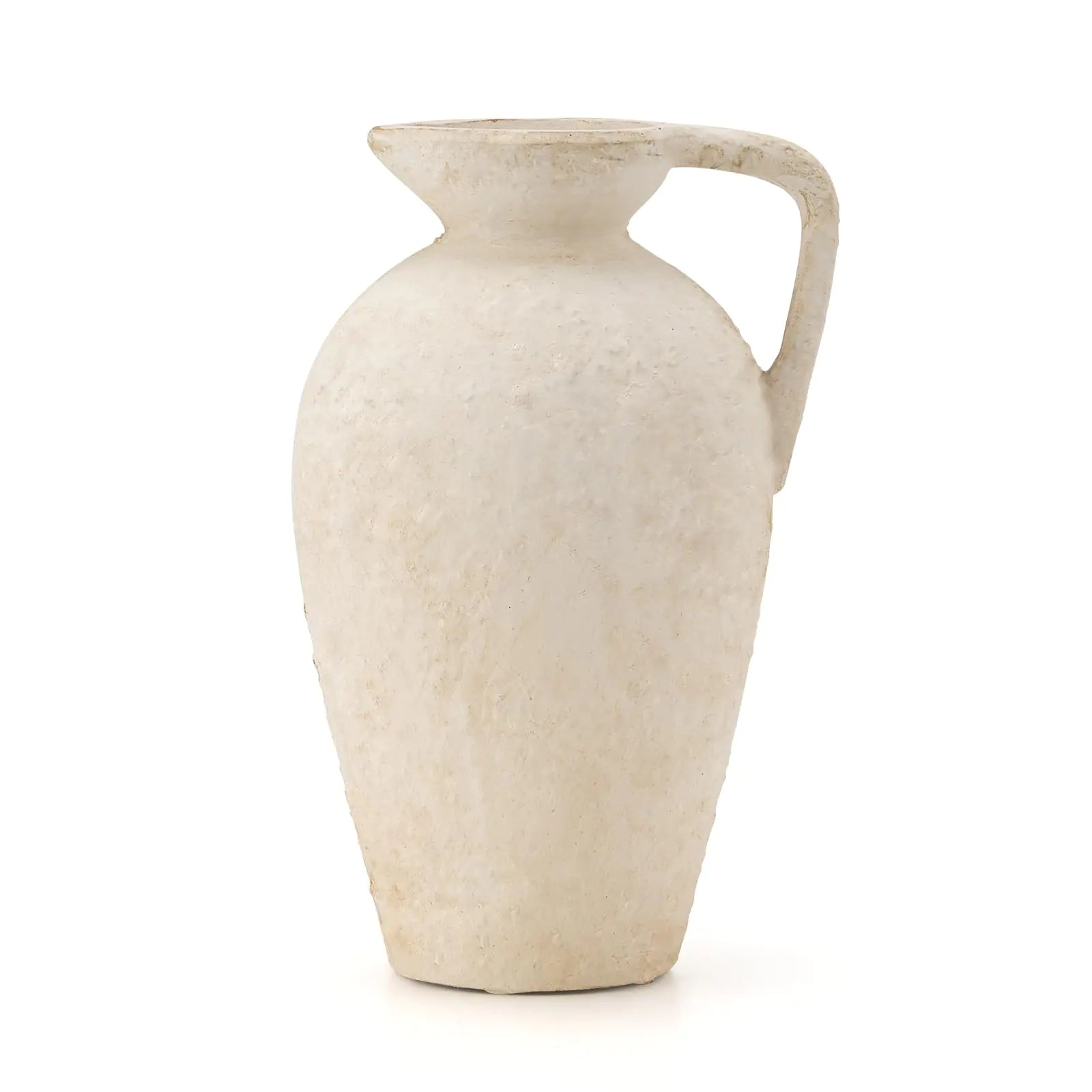LUKA Ceramic Rustic Farmhouse Vase9.25 inch Terracotta Vase with HandleNeutral Tall Clay Vases Decorative Vase for Living RoomTableShelf Decor(Off-WhiteL)