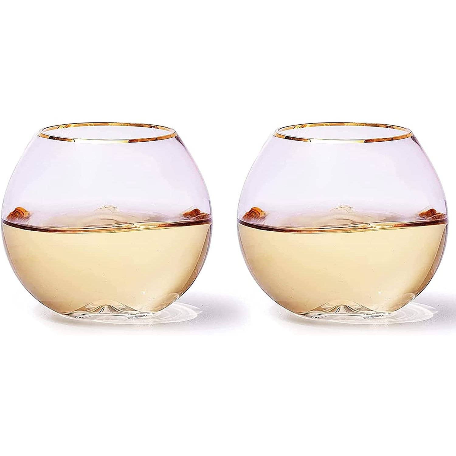 Set of 2 Blush Pink & Gilded Rim Wine Glass,18oz Glasses