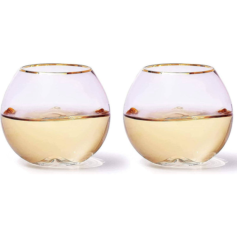 Set of 2 Blush Pink & Gilded Rim Wine Glass,18oz Glasses