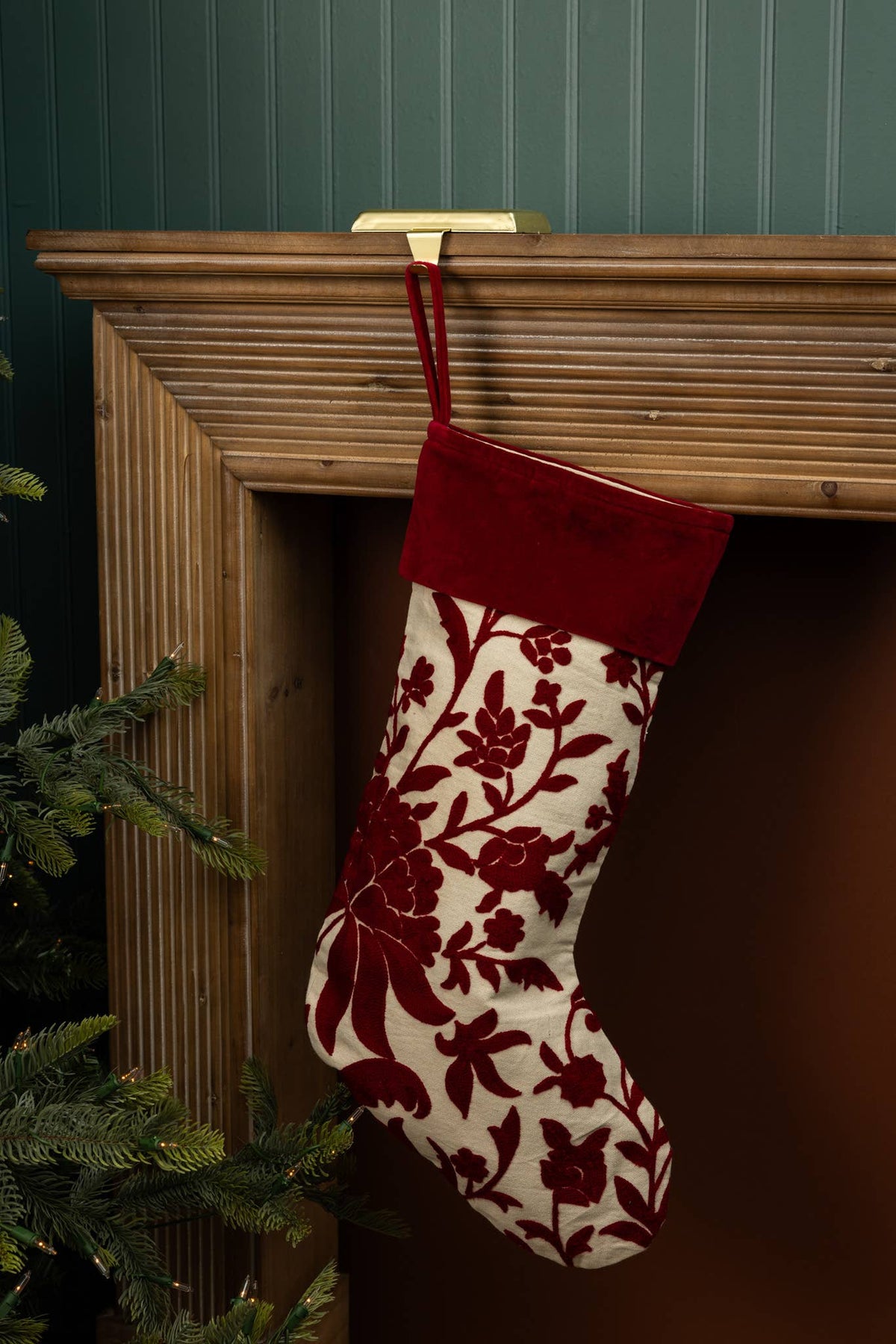 Crewelwork Red Floral Stocking