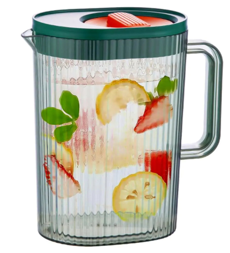 2 Liter (68 oz) Plastic Pitcher with Lid and Spout - Water Pitcher for Fridge Carafe for Hot/Cold Water Large Iced Tea Pitcher for Coffee Juice and Homemade Beverages (Green & Orange)