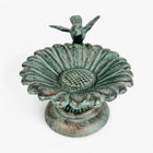 Verdigris Sunflower Bird Bath, Cast Iron Pedestal Feeder