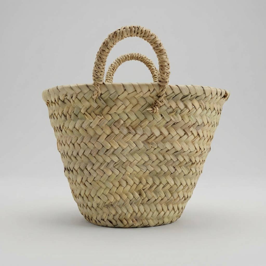 French Market Basket Palm Leaf Boho Beach Tote Bag