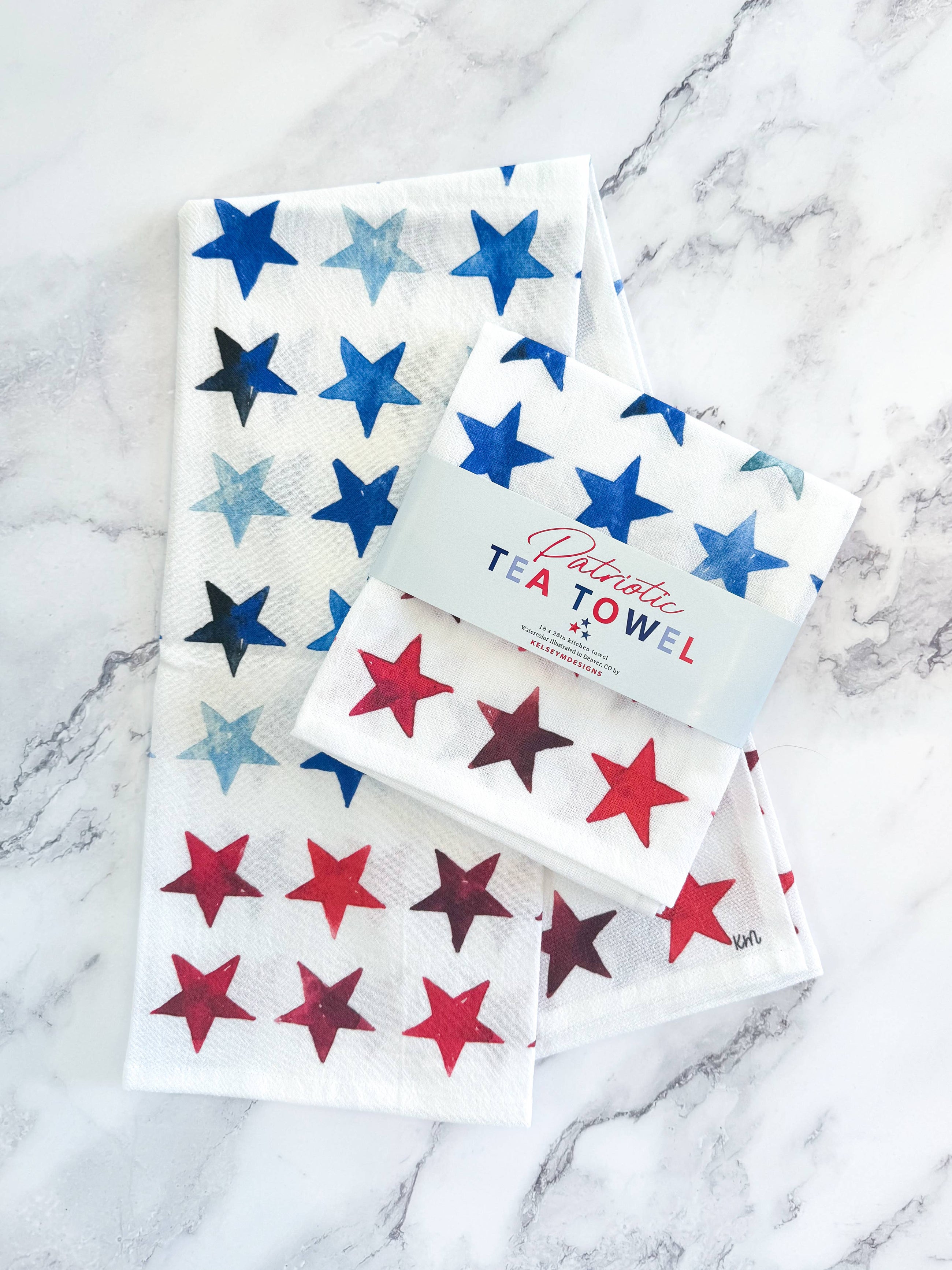 Red & Blue Stars Patriotic Fourth of July Summer Tea Towel