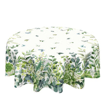 Spring Summer Tablecloth Round 60 Inch Green Leaves Floral Decoration Outdoor Table Cloth Farmhouse Flower Table Cover for Dining Kitchen Holiday Party Picnic Indoor Home Decor