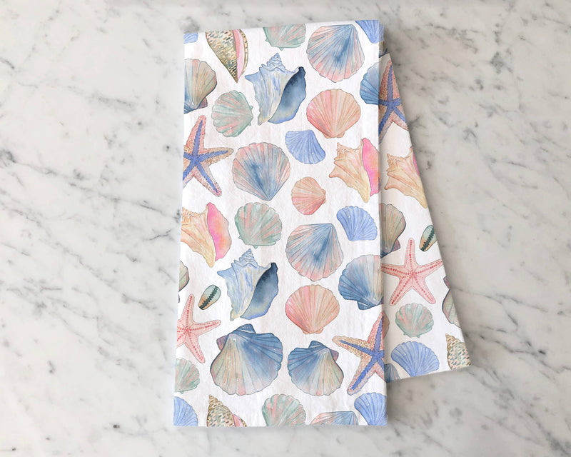 Seashells Tea Towel - Coastal/Beach Summer  Kitchen Decor
