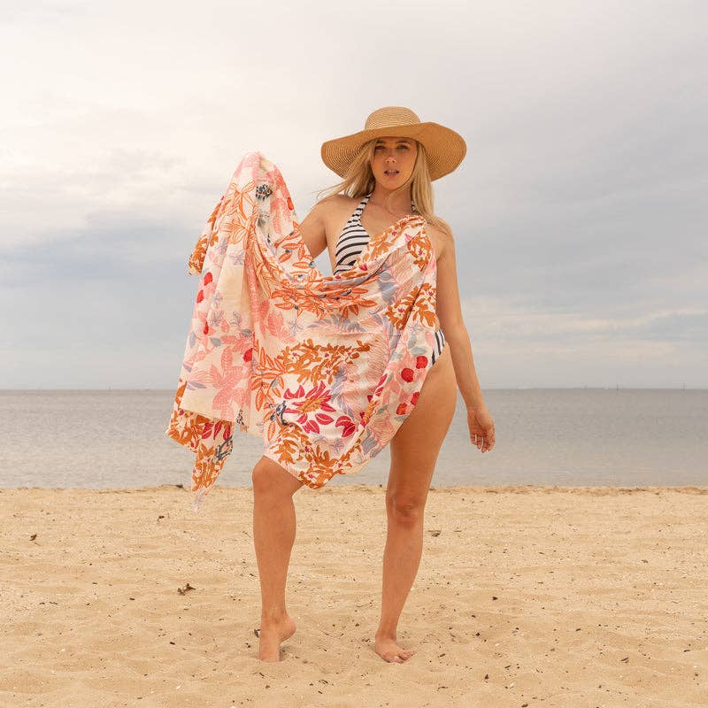 White Cherry Monkey - 100% Cotton Sarong