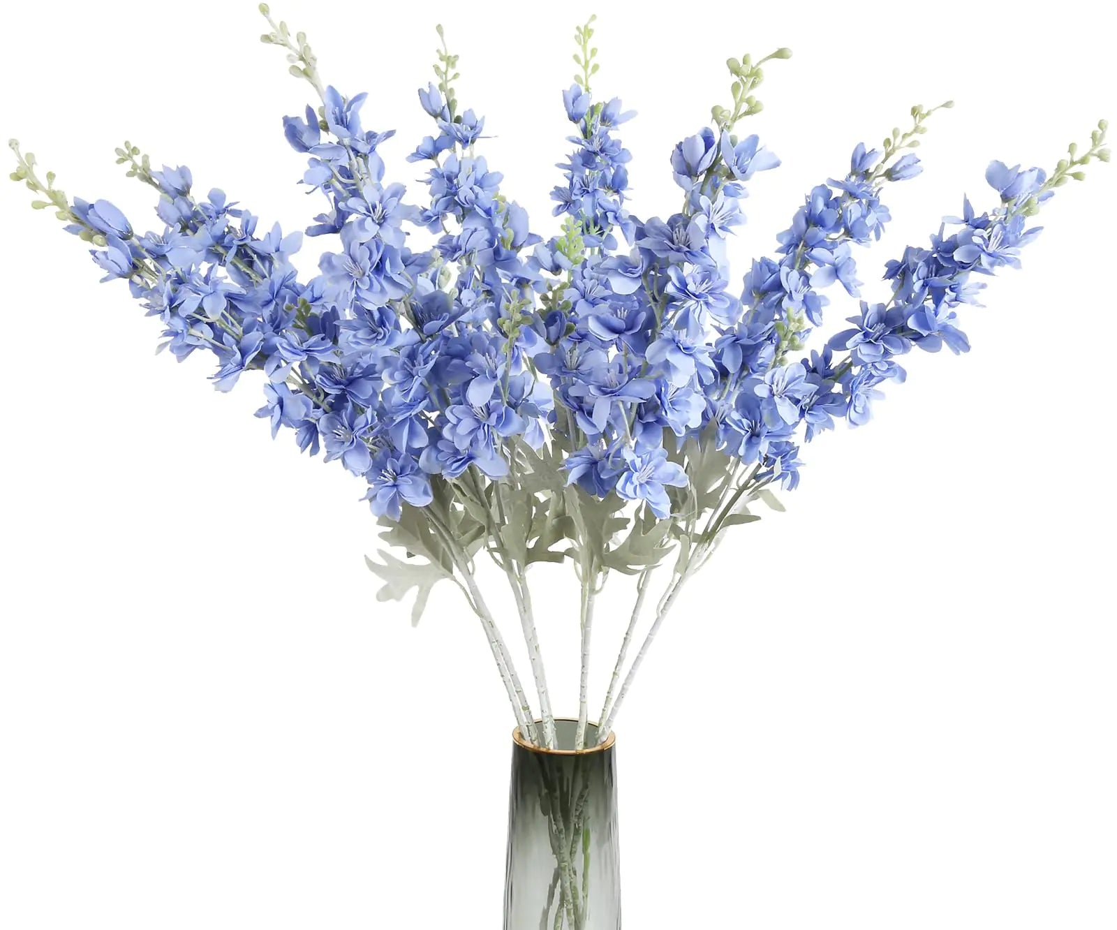 ICBOX 8PCS Blue Delphinium Artificial Flowers for Tall Vase 33.5in Long Stem Larkspur Artificial Flowers Fake Silk Flowers Bulk for Home Wedding Floral Arrangement Centerpiece Table Decoration (Blue)