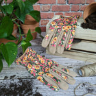 Willow & Belle Gardening Gloves - Mustard And Pink Flowers.