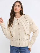 Button-Up Knit Ruffled Capelet Cardigan