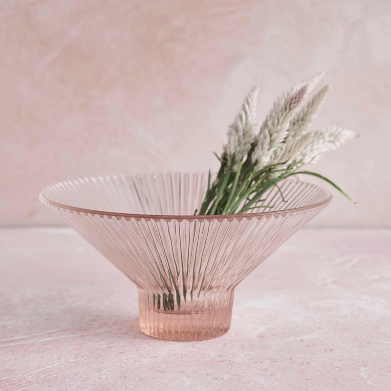 Pressed Pink Glass Low Bowl.