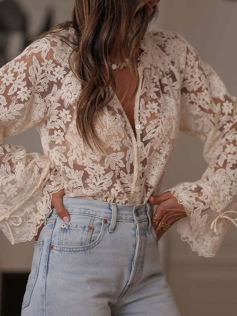 Lace Openwork Casual Shirt