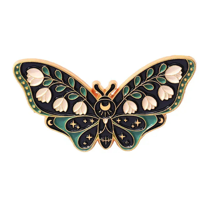 Floral Moth Butterfly Enamel Pins - Beautiful brooch pins